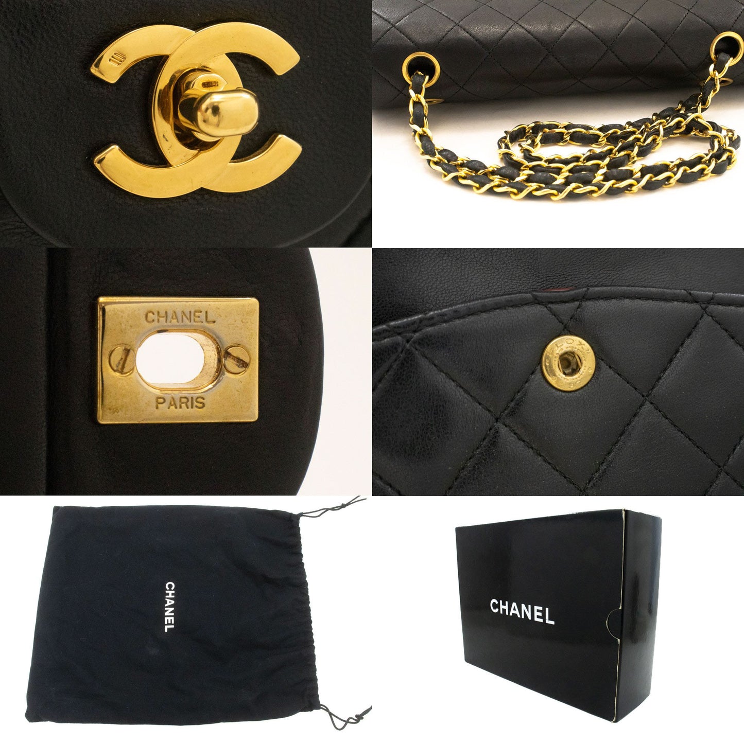 CHANEL Classic Double Flap 10" Chain Schoudertas Zwart Lamsleer ag5 hannari-shop