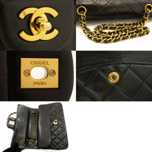 CHANEL Classic Double Flap 9" Chain Shoulder Bag Black Lambskin p98 hannari-shop