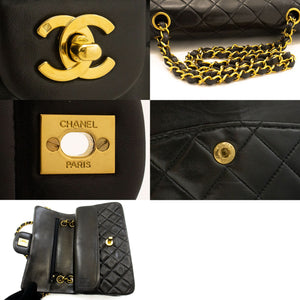 CHANEL Classic Double Flap 9" Chain Shoulder Bag Black Lambskin p98 hannari-shop