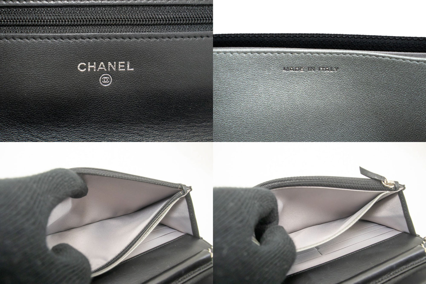 CHANEL Zwarte Camellia Gegraveerde Wallet On Chain WOC Schoudertas ab6 hannari-shop