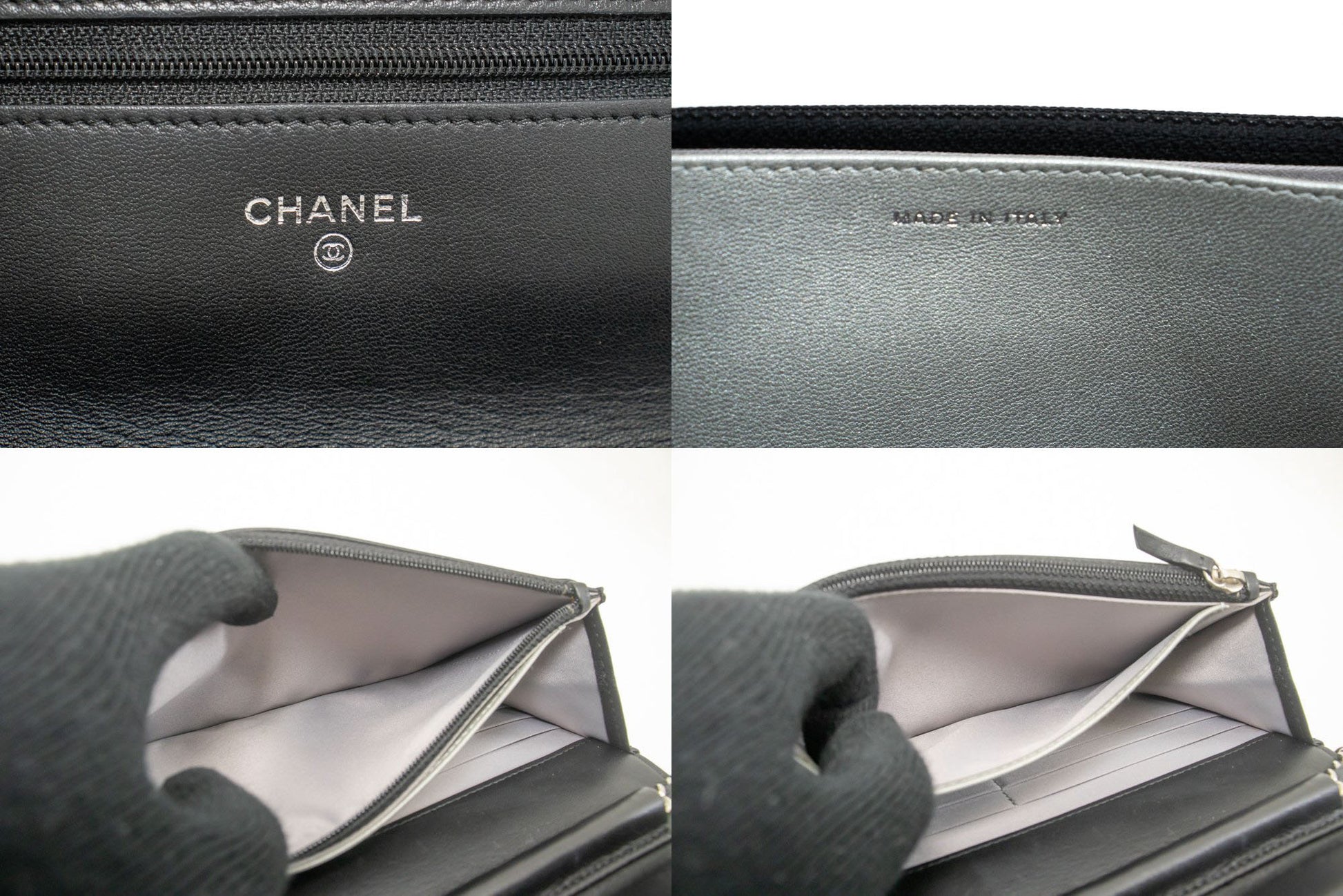 CHANEL Zwarte Camellia Gegraveerde Wallet On Chain WOC Schoudertas ab6 hannari-shop