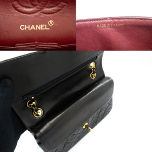 CHANEL Classic Double Flap 9" Chain Shoulder Bag Black Lambskin p98 hannari-shop