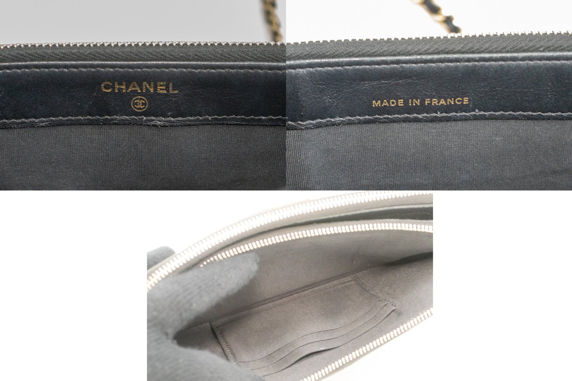 CHANEL Boy Zwarte Caviar Portemonnee Aan Ketting WOC Dubbele Ritssluiting Schoudertas n35 hannari-shop