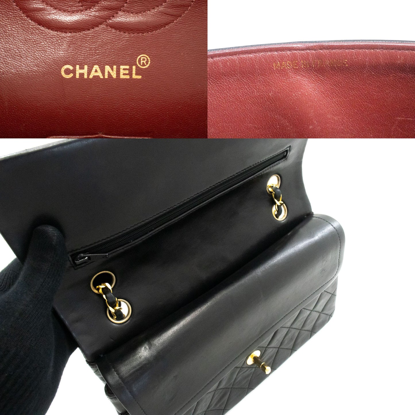 CHANEL Classic Double Flap 10" Chain Schoudertas Zwart Lamsleer ag5 hannari-shop