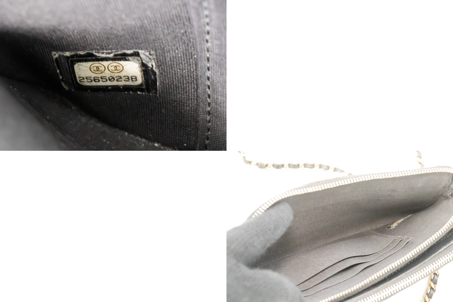 CHANEL Boy Zwarte Caviar Portemonnee Aan Ketting WOC Dubbele Ritssluiting Schoudertas n35 hannari-shop