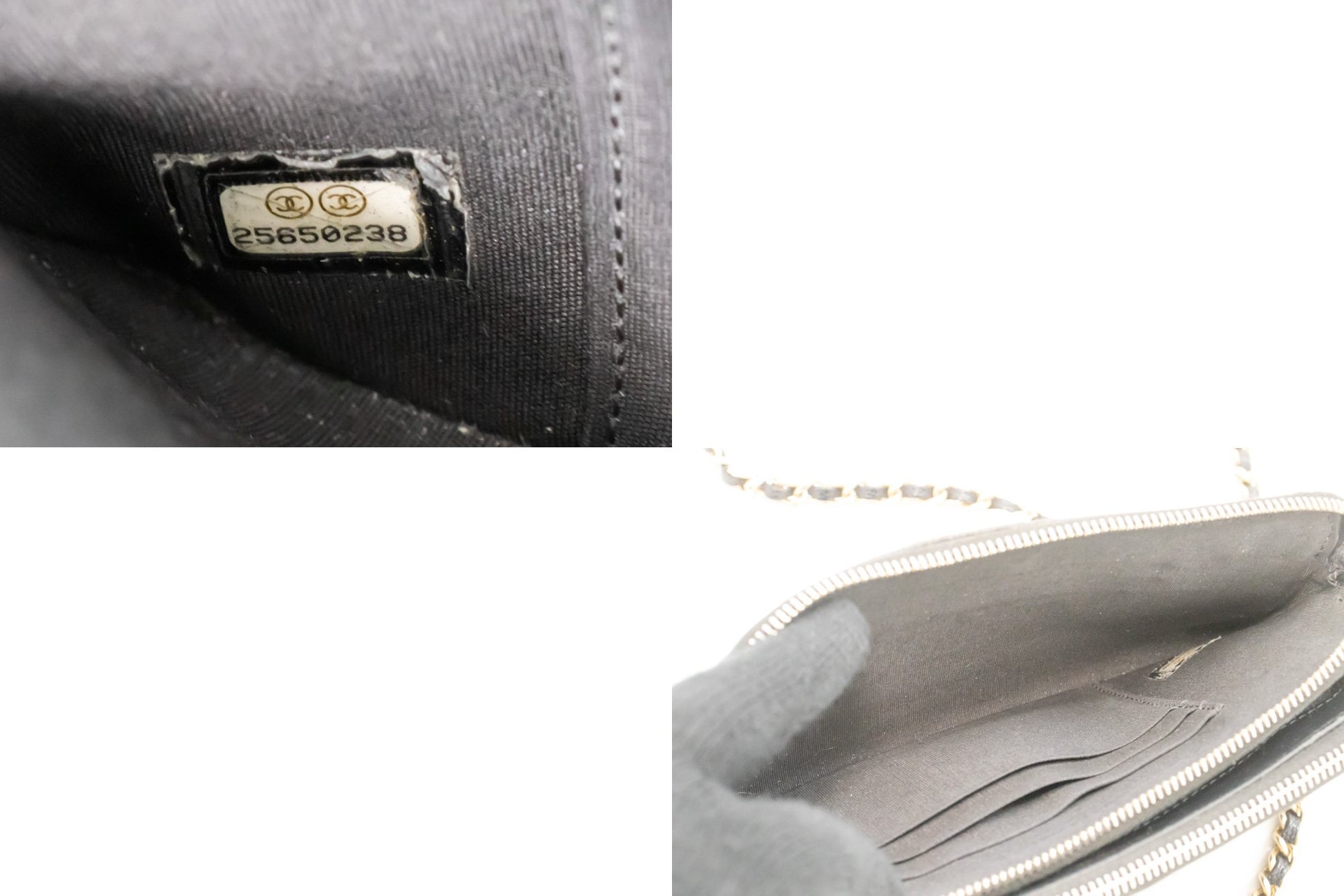CHANEL Boy Zwarte Caviar Portemonnee Aan Ketting WOC Dubbele Ritssluiting Schoudertas n35 hannari-shop