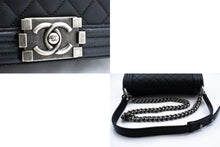 CHANEL Boy Grained Calfskin Chain Shoulder Bag Black Quilted Flap p96 hannari-shop