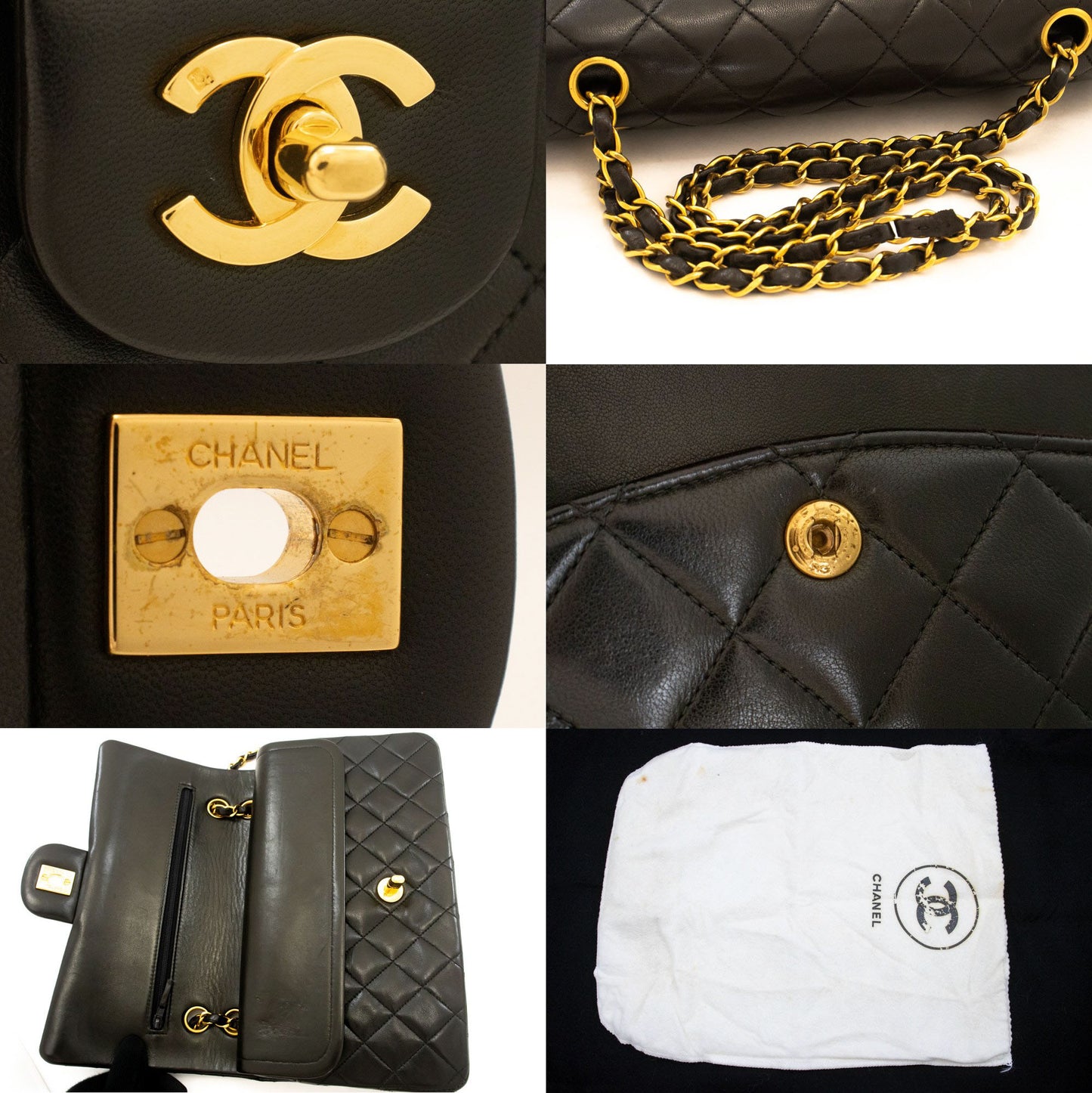 CHANEL Classic Double Flap 10" Chain Schoudertas Zwart Lamsleer ak4 hannari-shop