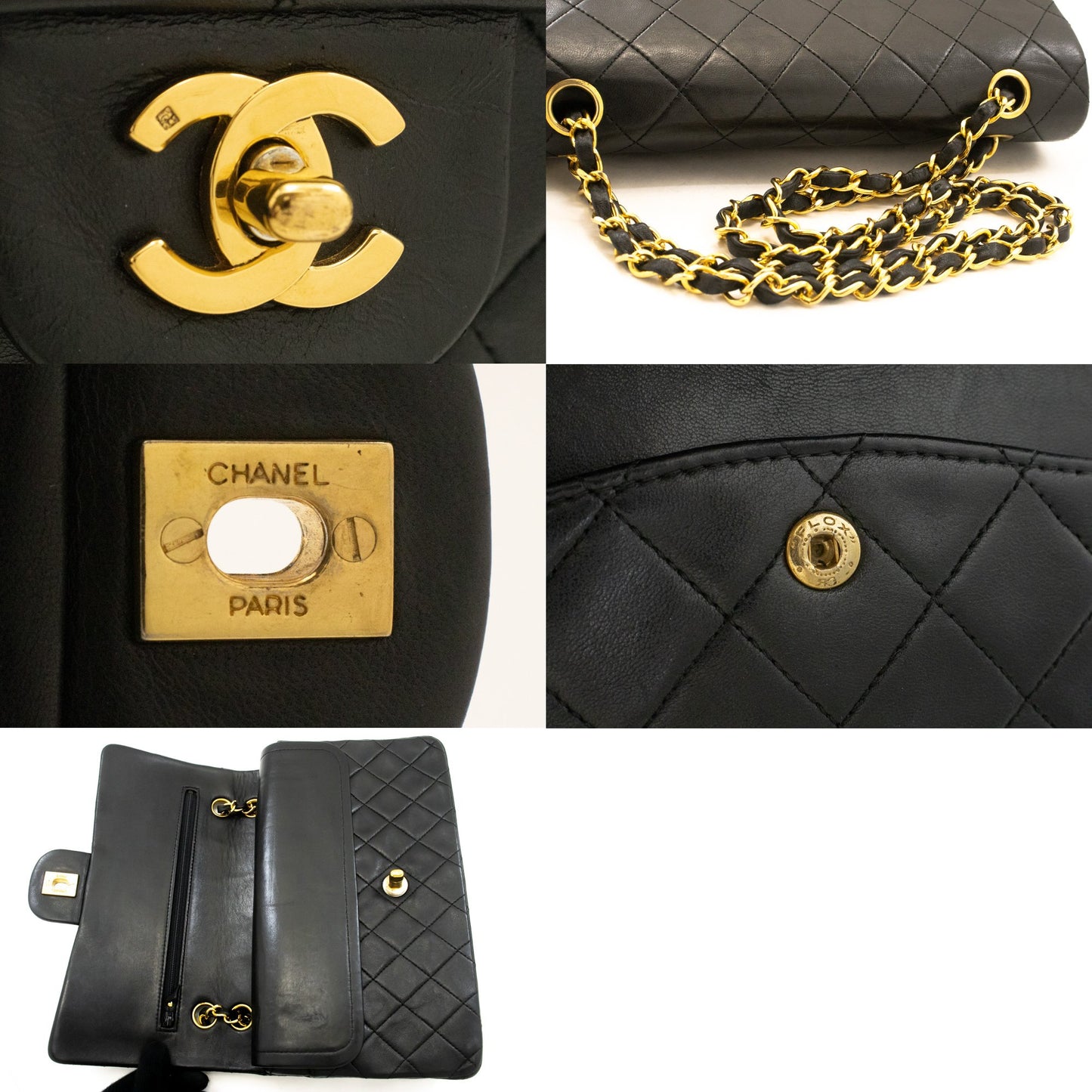 CHANEL Classic Double Flap 10" Chain Shoulder Bag Black Lambskin ak8 hannari-shop