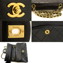 CHANEL Classic Double Flap 9" Chain Shoulder Bag Black Lambskin p88 hannari-shop