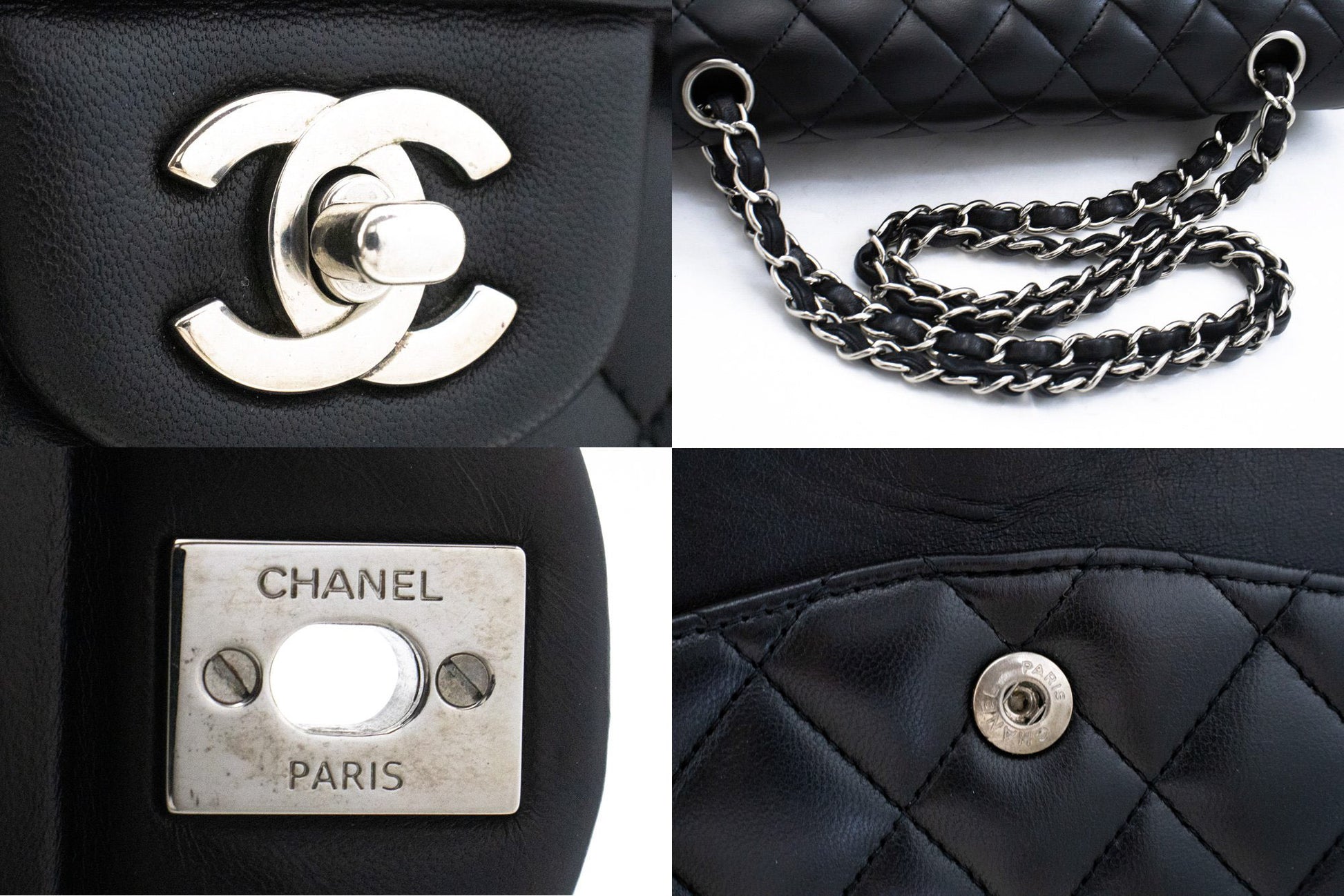 CHANEL Classic Double Flap 10" Chain Shoulder Bag Black Lambskin am5 hannari-shop