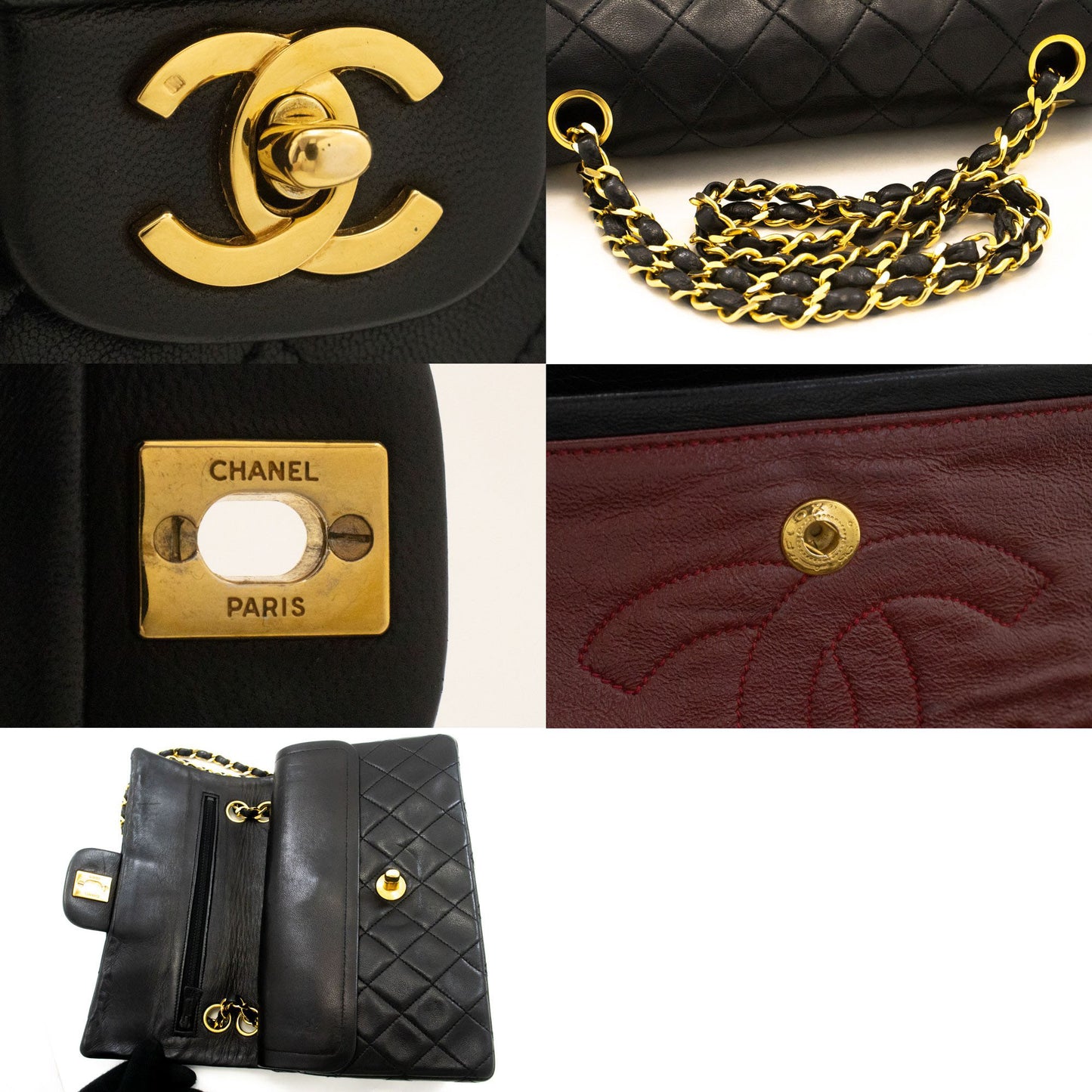 CHANEL Classic Double Flap 9" Chain Shoulder Bag Black Lambskin p46 hannari-shop