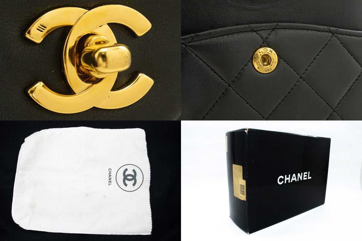 CHANEL Classic Double Flap 10" Chain Shoulder Bag Zwarte lamsvacht ao6 — beslag hannari-shop