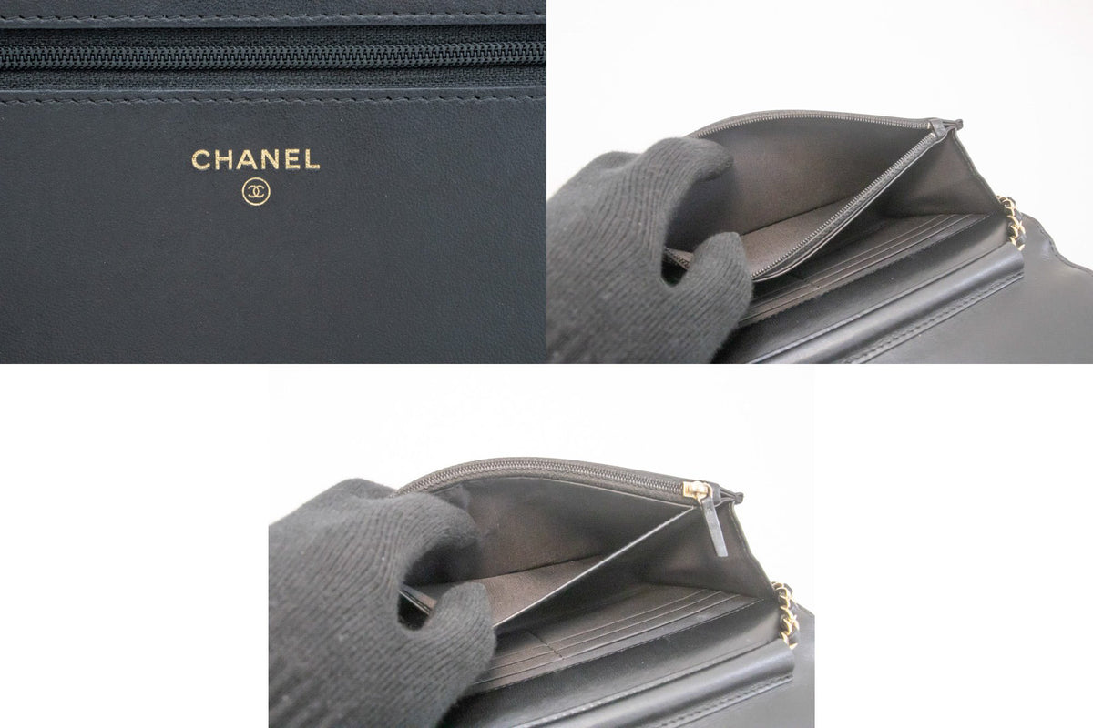 CHANEL Black Classic Wallet On Chain WOC Shoulder Bag Crossbody ao2 hannari-shop