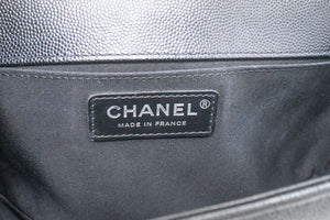 CHANEL Boy Grained Calfskin Chain Shoulder Bag Black Quilted Flap p96 hannari-shop