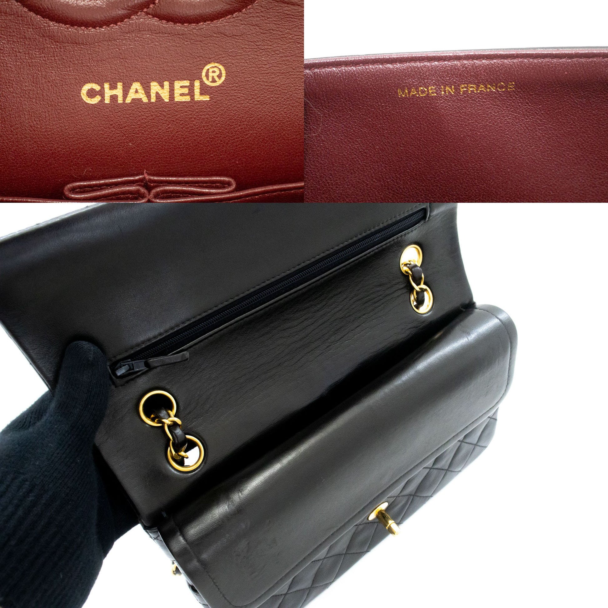 CHANEL Classic Double Flap 10" Chain Schoudertas Zwart Lamsleer ak4 hannari-shop