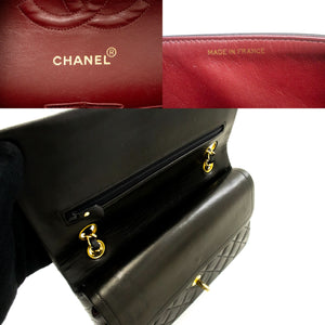 CHANEL Classic Double Flap 10" Chain Shoulder Bag Black Lambskin p77 hannari-shop