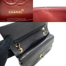 CHANEL Classic Double Flap 9" Chain Shoulder Bag Black Lambskin p88 hannari-shop