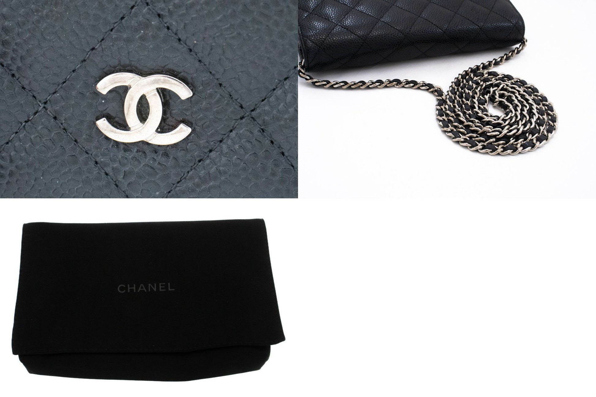 CHANEL Grained Calfskin Wallet On Chain WOC Black Shoulder Bag af7 hannari-shop