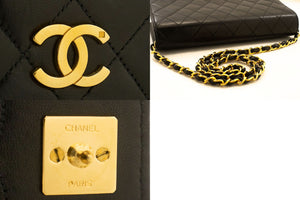 CHANEL Full Flap Chain Shoulder Bag Clutch Black Quilted Lambskin p74 hannari-shop