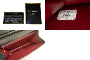 CHANEL Full Flap Chain Shoulder Bag Clutch Black Quilted Lambskin p74 hannari-shop