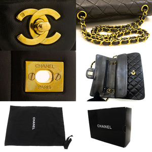 CHANEL Classic Double Flap 9" Chain Shoulder Bag Black Lambskin n70 hannari-shop