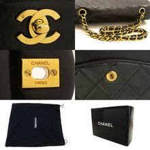 CHANEL Classic Double Flap 10" Chain Shoulder Bag Black Lambskin p87 hannari-shop