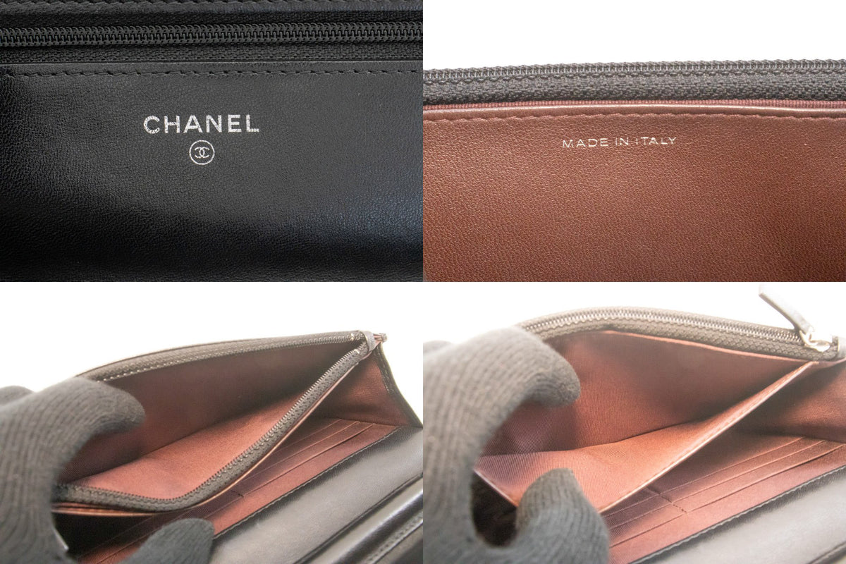 CHANEL Zwarte Classic Wallet On Chain WOC Schoudertas Lamsleer SV ap8 — binnenlogo van CHANEL hannari-shop