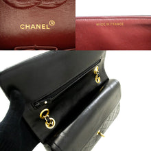 CHANEL Classic Double Flap 10" Chain Shoulder Bag Black Lambskin p87 hannari-shop