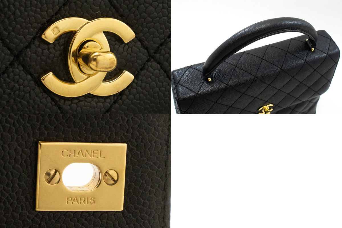 CHANEL Grained Calfskin Handbag Top Handle Bag Kelly Black Flap an4 hannari-shop