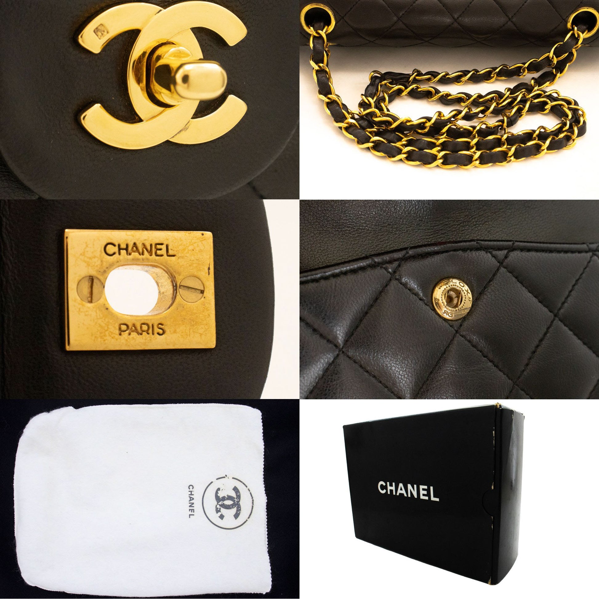 CHANEL Classic Double Flap 9" Chain Shoulder Bag Black Lambskin ai7 hannari-shop