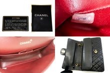CHANEL Classic Double Flap 10" Chain Shoulder Bag Black Lambskin p82 hannari-shop