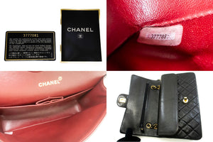 CHANEL Classic Double Flap 10" Chain Shoulder Bag Black Lambskin p82 hannari-shop
