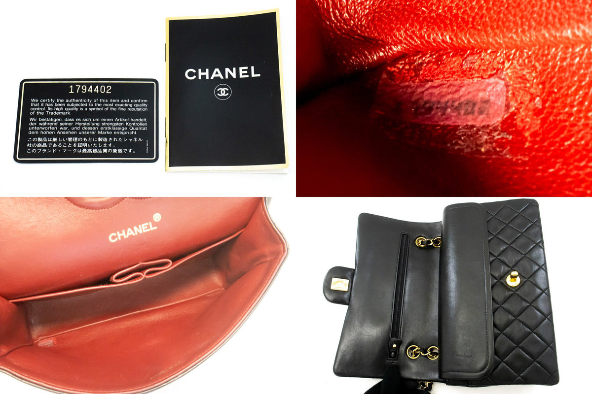 CHANEL Classic Double Flap 10" Chain Schoudertas Zwart Lamsleer ap6 — serienummer hannari-shop