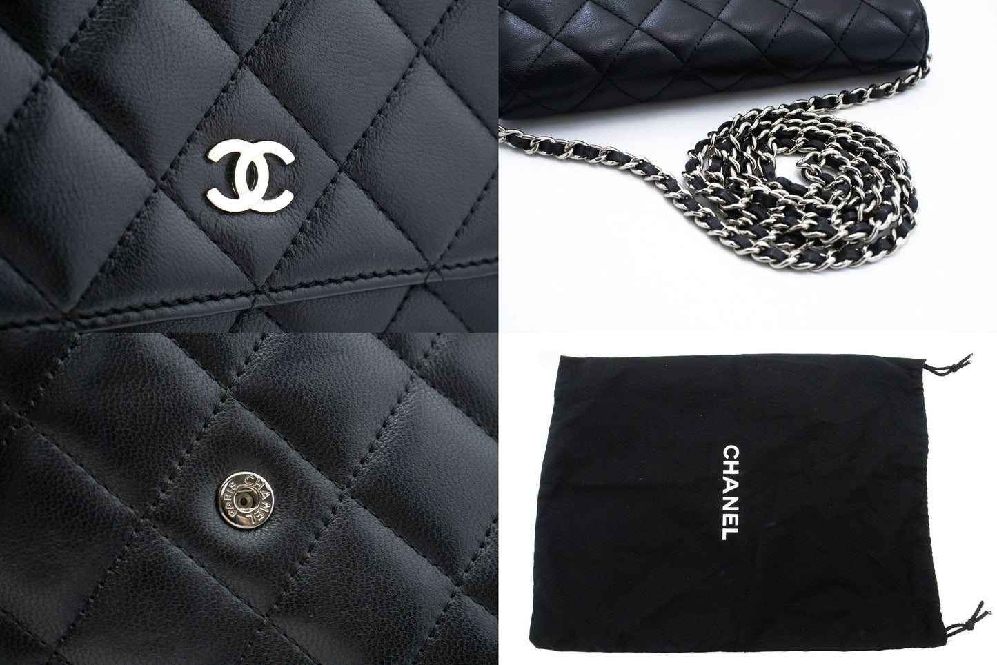CHANEL Zwarte Classic Wallet On Chain WOC Schoudertas Lamsleer ab8 hannari-shop