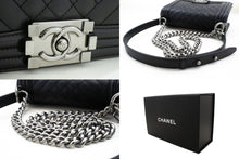 CHANEL Small Boy Chain Shoulder Bag Black Quilted Flap Calfskin p93 hannari-shop