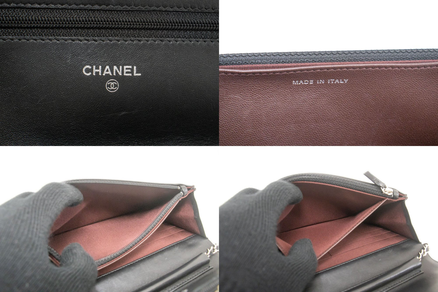 CHANEL Zwarte Classic Wallet On Chain WOC Schoudertas Lamsleer ab8 hannari-shop