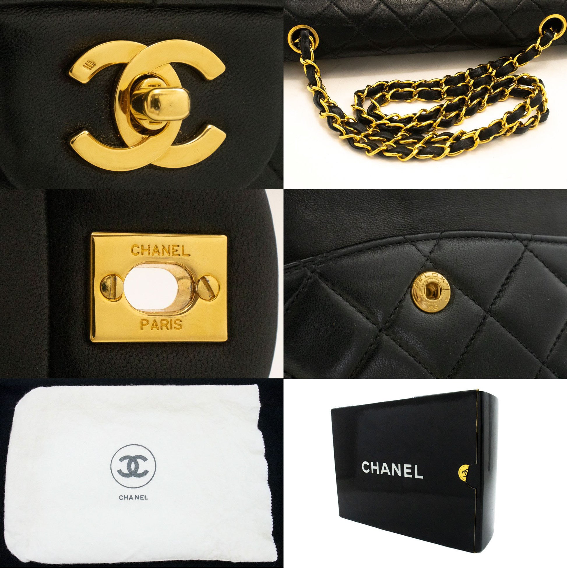 CHANEL Classic Double Flap 10" Chain Schoudertas Zwart Lamsleer ag1 hannari-shop