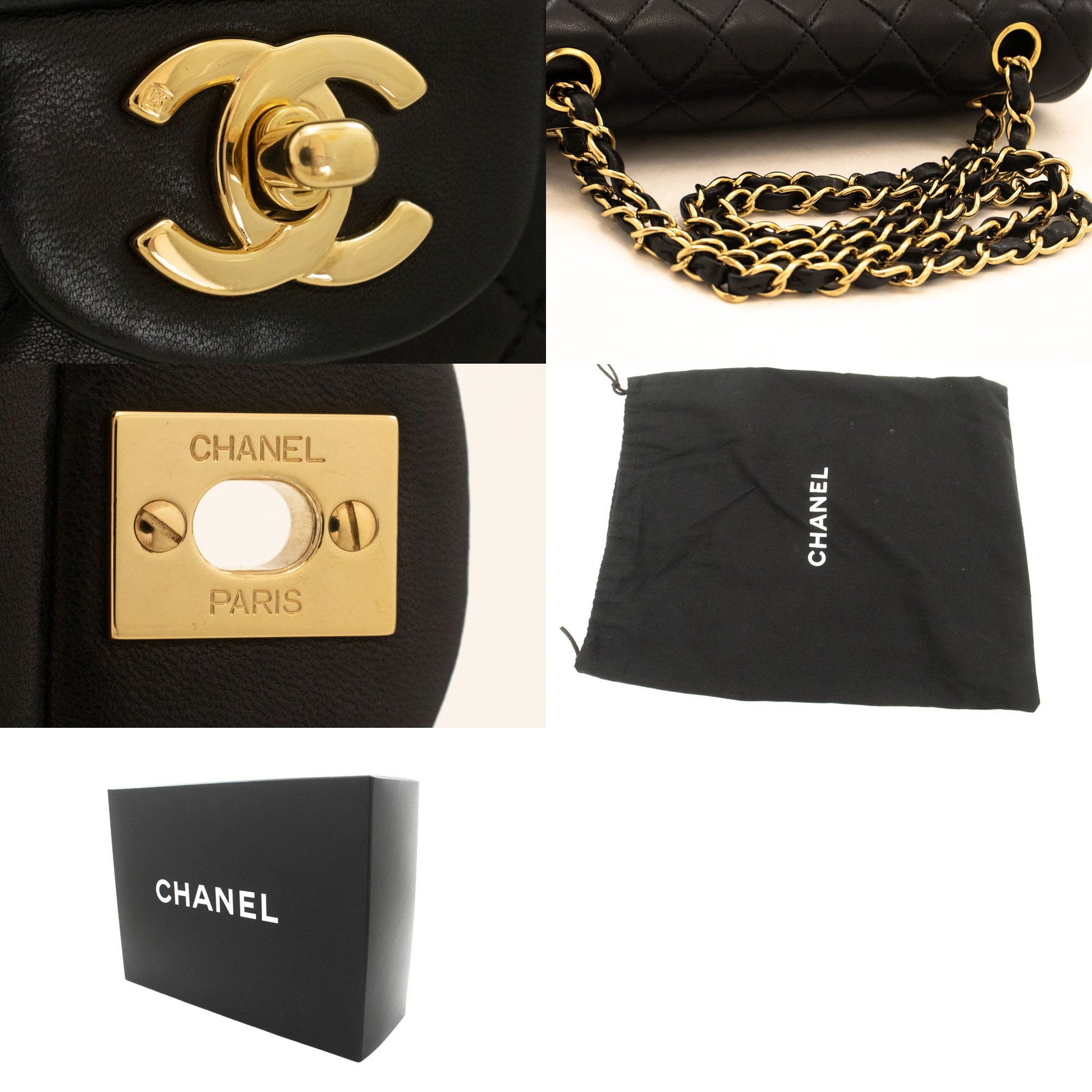 CHANEL Classic Double Flap 9" Chain Schoudertas Zwart Lamsleer ai6 hannari-shop