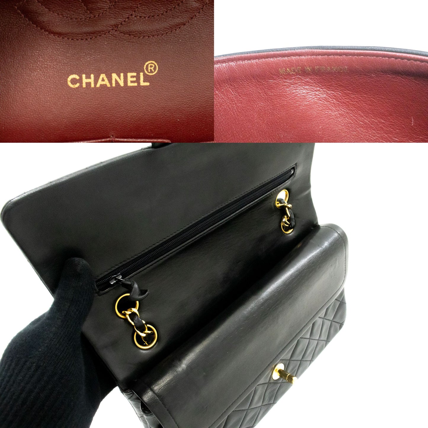 CHANEL Classic Double Flap 10" Chain Schoudertas Zwart Lamsleer ag1 hannari-shop