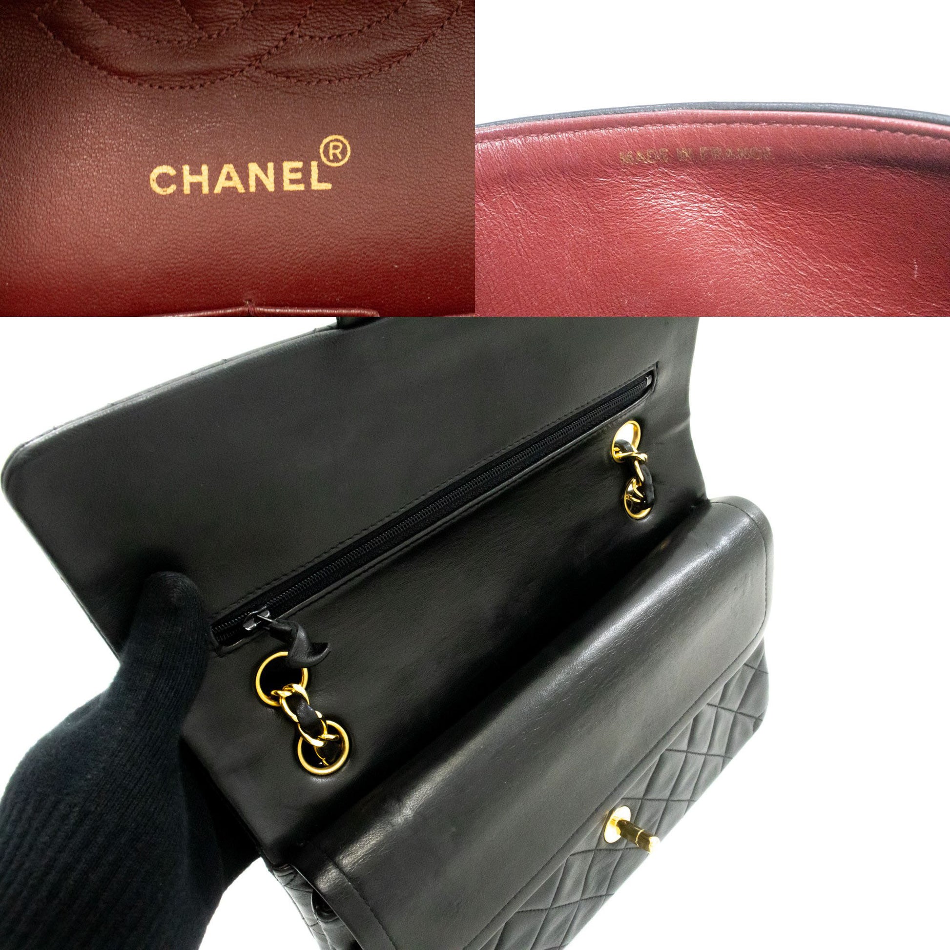 CHANEL Classic Double Flap 10" Chain Schoudertas Zwart Lamsleer ag1 hannari-shop
