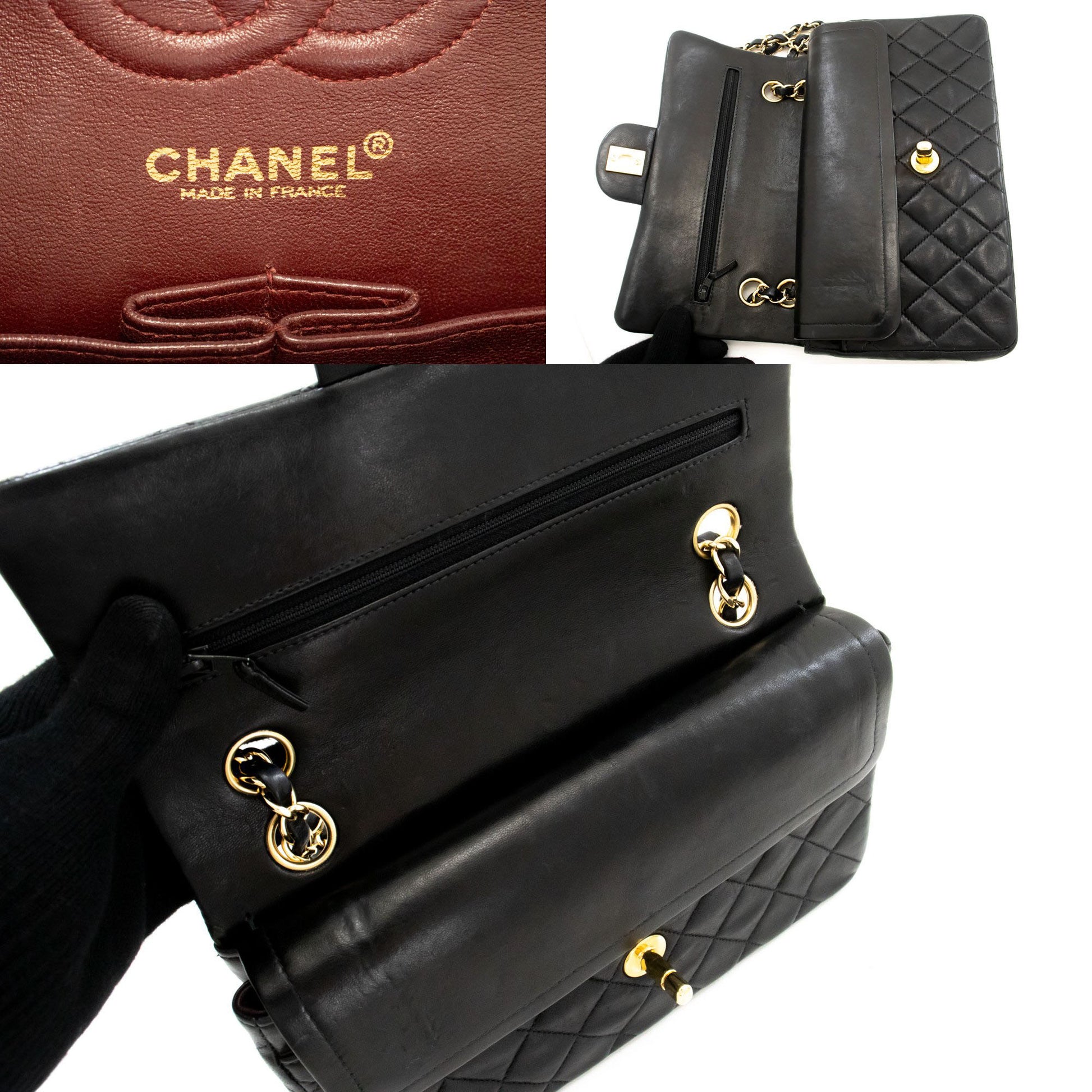 CHANEL Classic Double Flap 9" Chain Schoudertas Zwart Lamsleer ai6 hannari-shop