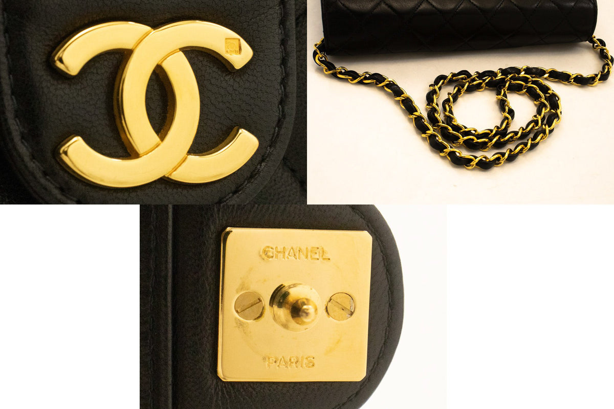 CHANEL Small Chain Schoudertas Clutch Zwart Gewatteerde Flap Lamsskin ap4 — hardware hannari-shop