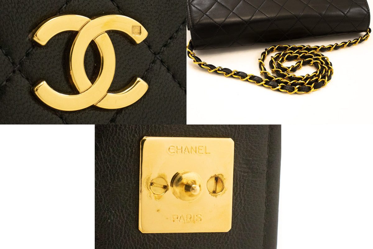CHANEL Full Flap Chain Schoudertas Clutch Zwart Gewatteerd Lamsleer ao4 — hardware hannari-shop