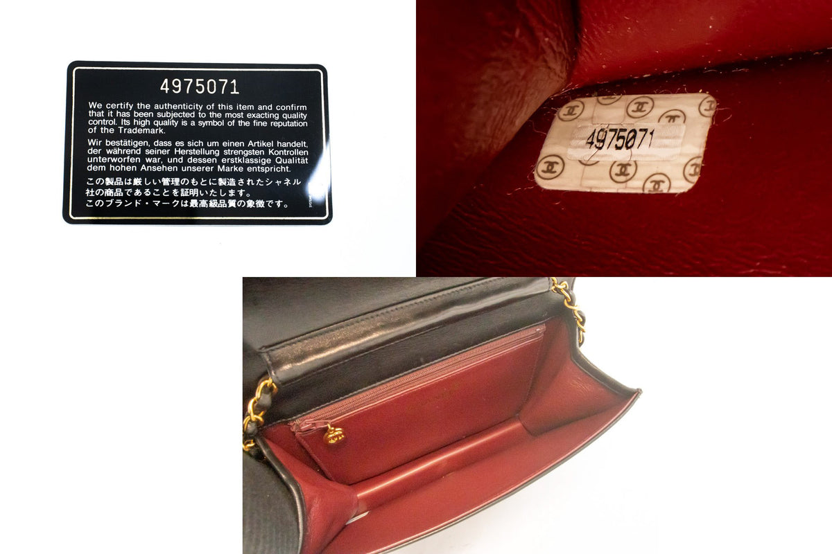 CHANEL Full Flap Chain Schoudertas Clutch Zwart Gewatteerd Lamsleer ao4 — serienummer hannari-shop