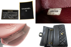 CHANEL Classic Double Flap 10" Chain Shoulder Bag Black Lambskin p81 hannari-shop