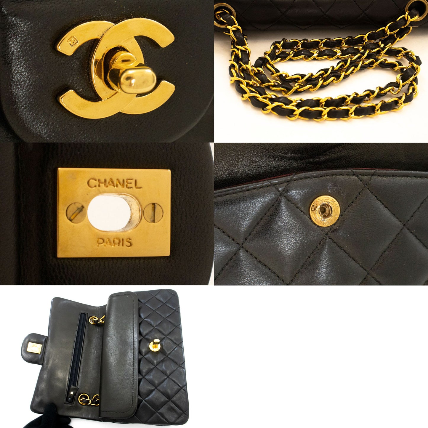 CHANEL Classic Double Flap 9" Chain Schoudertas Zwart Lamsleer ah3 hannari-shop