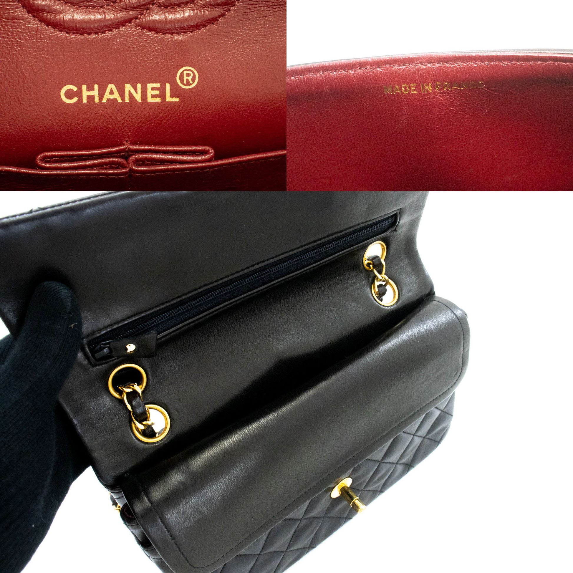 CHANEL Classic Double Flap 9" Chain Schoudertas Zwart Lamsleer ah3 hannari-shop