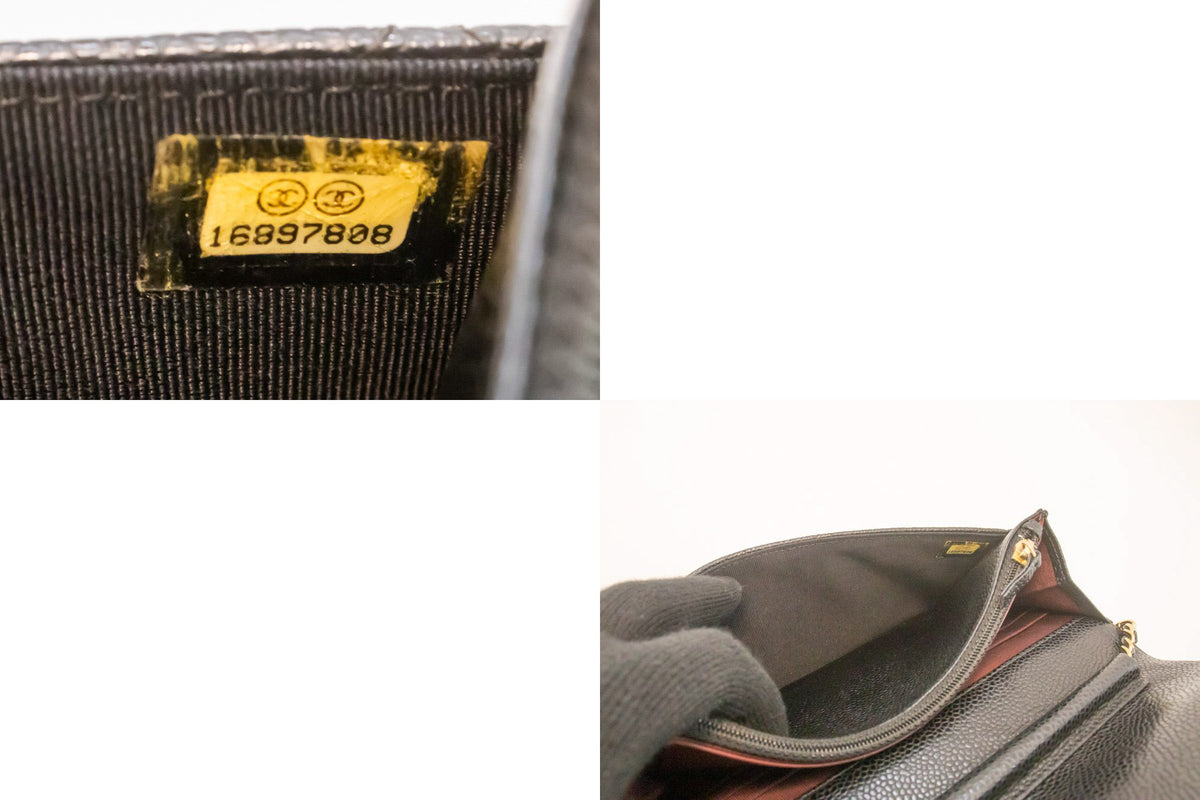 CHANEL portemonnee van generfd kalfsleer aan ketting WOC zwarte schoudertas ap1 — serienummer hannari-shop