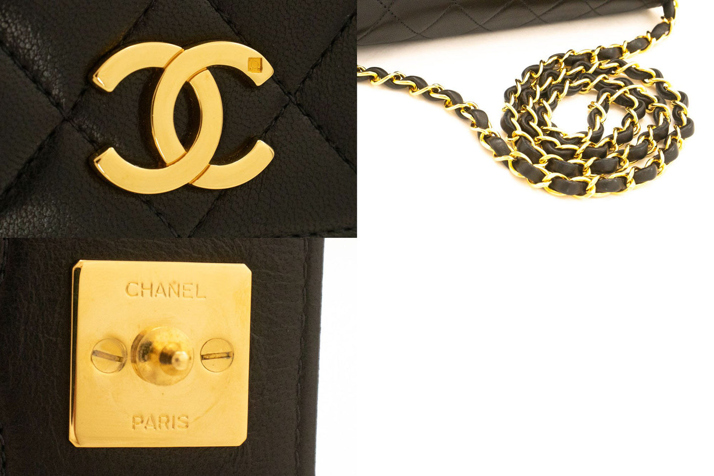 CHANEL Full Flap Small Chain Shoulder Bag Clutch Black Quilted ah9 hannari-shop